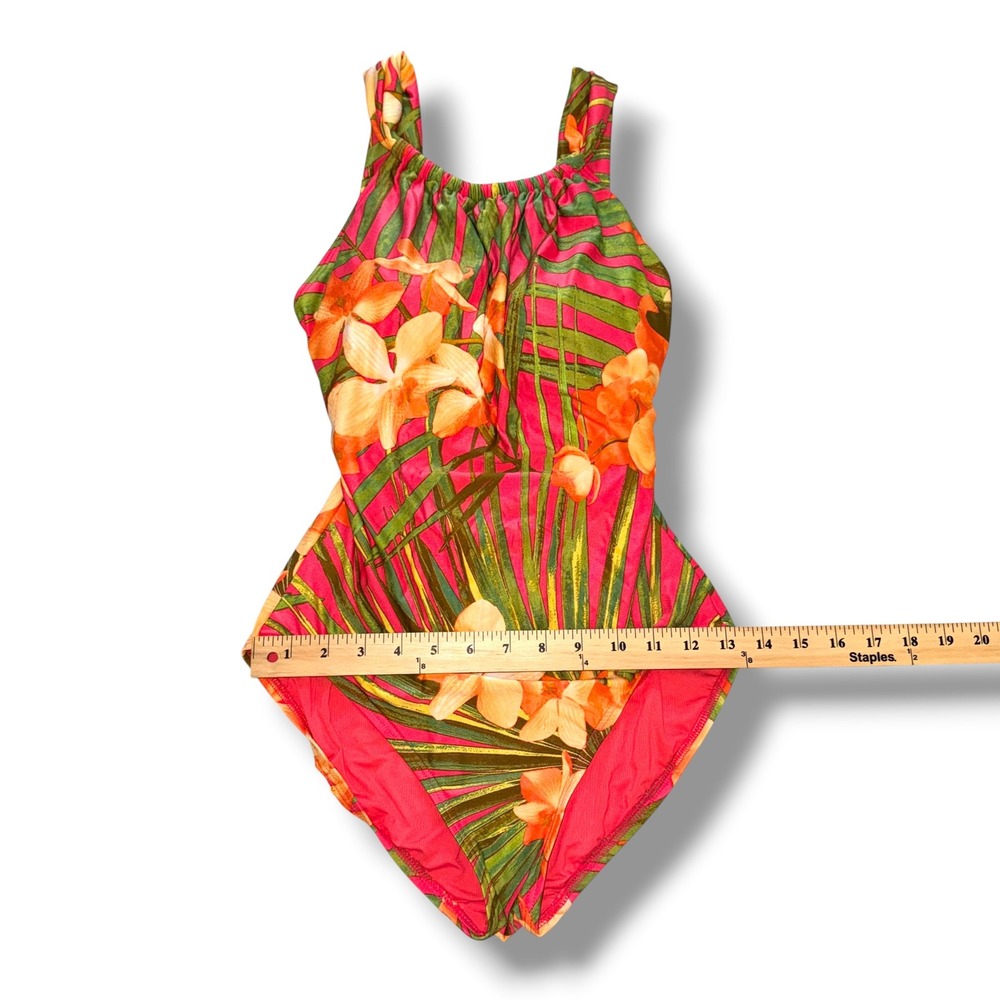 Carmen Marc Valvo Swimsuit Women 10 Pink Tropical Floral High Neck One Piece - Picture 4 of 6